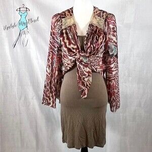 Mocha bodycon dress with cropped tie front flare sleeve top size small